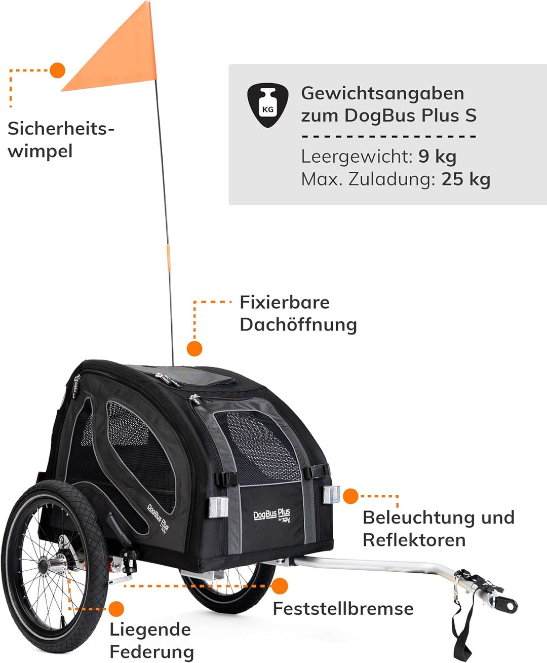 TrendPet DogBus Plus S - Gefederter Aluminium Fahrradanhänger, Hundeanhänger für kleine bis mittlere