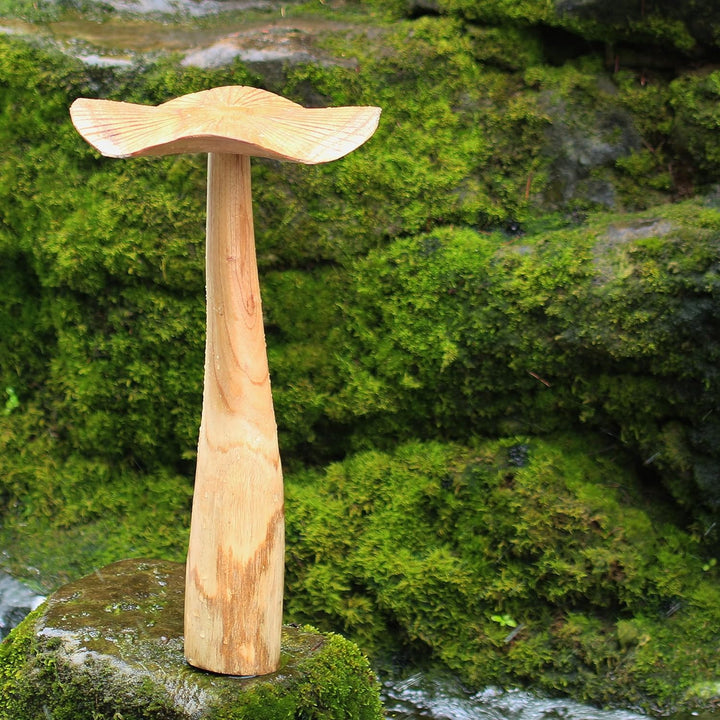 ART-CRAFT Naturnahe Holzpilz-Deko Set mit 3 handgeschnitzten Pilzen 40-30-20cm hoch - Für Balkon, Te