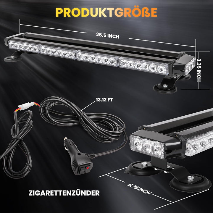 67cm 54 LED Rundumleuchte Blinklicht -7 Modi 12/24V Blitzleuchte Amber Warnleuchte Magnetische Notfa