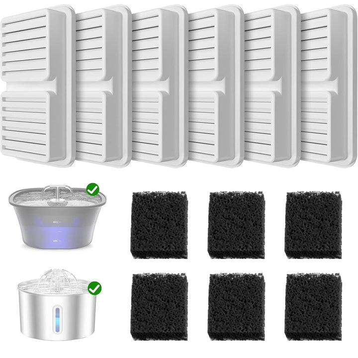 Ersatzfilter für Katzenbrunnen (2,2L/2,5L). 6 Aktivkohlefilter + 6 Schaumstofffilter. Vierfache Filt