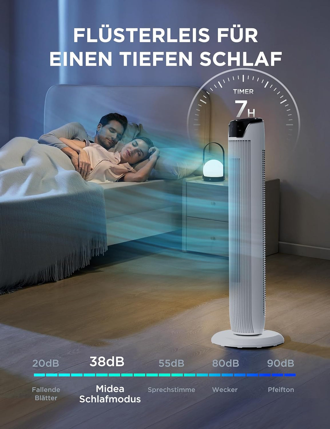 Midea FZ10-17JR(WH) Turmventilator Leise mit Fernbedienung 92CM, mobiler Lüfter,Ventilator Säulenven
