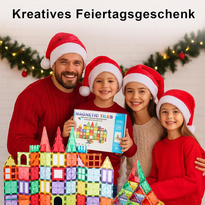 100 Stück magnetische Bausteine für Kinder, STEM Magna Tiles 3D-Konstruktionsspielzeug zum Lernen fü