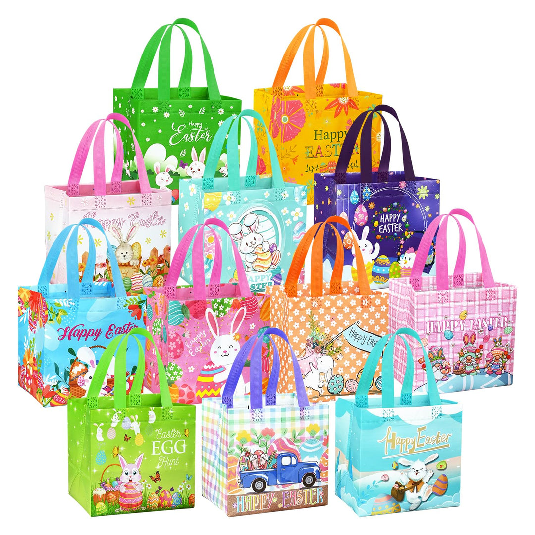 DECHISY 24 Stück Geschenktüten Ostern mit Griff, 21 x 15 x 20 cm, Kleine Wiederverwendbare Osterkorb