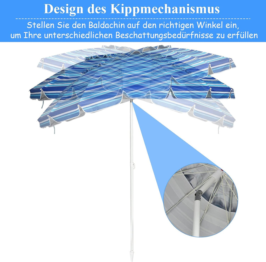 GOPLUS Strandschirm, Sonnenschirm um 30° knickbar, Gartenschirm UV 50+, Tischschirm mit Bodenhülse,