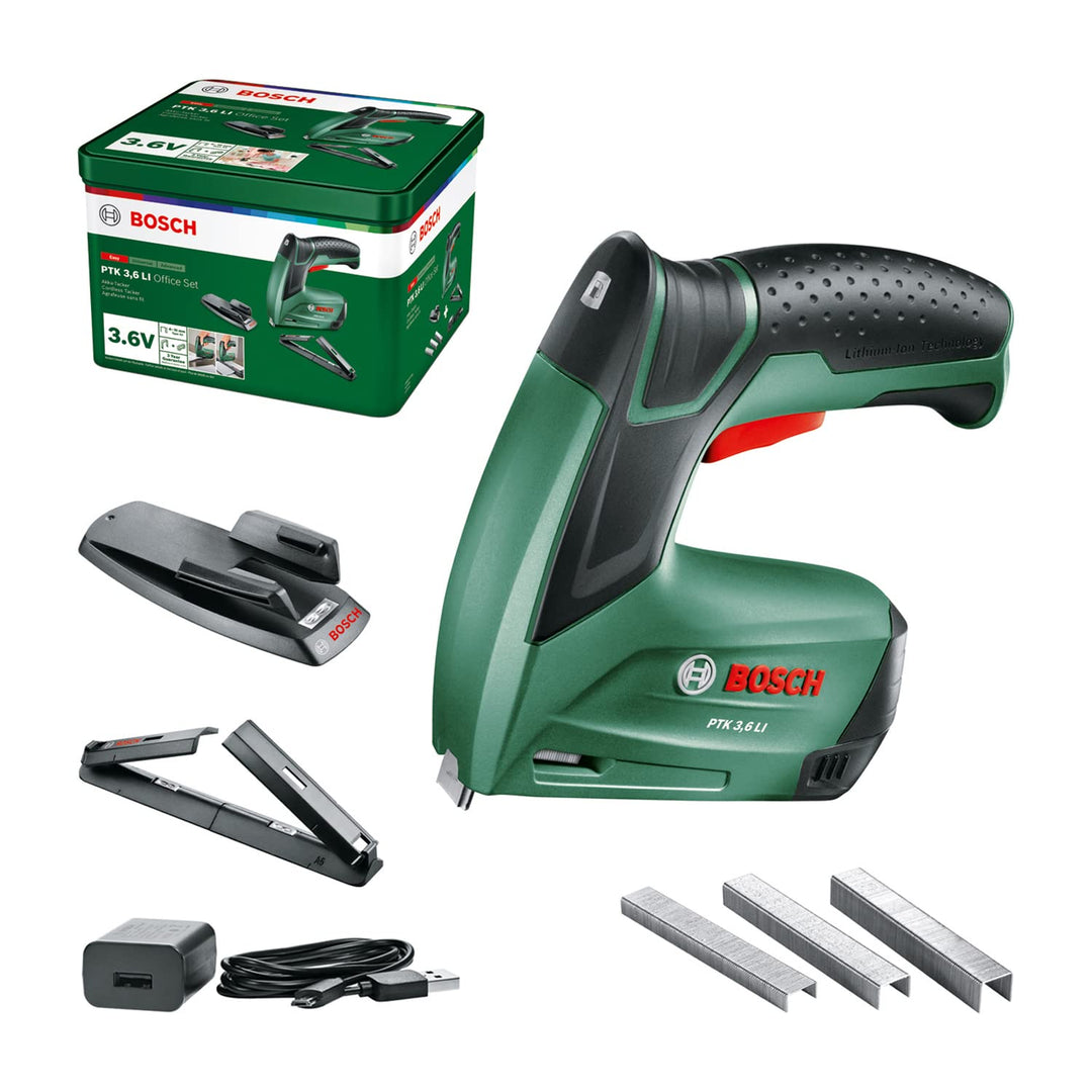 Bosch Home and Garden Bosch Akku Tacker PTK 3,6 LI Office Set mit Papierhefter und Broschürenhefter