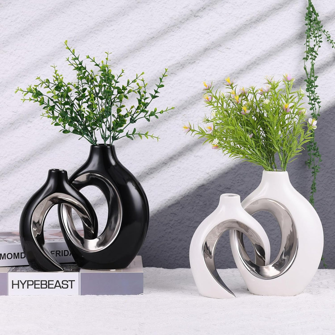 XIAOMAGG Keramik Vase，2er Set Hohle Weisse Moderne Vasen für Nordisches, Vasen Deko, ästhetische Boh
