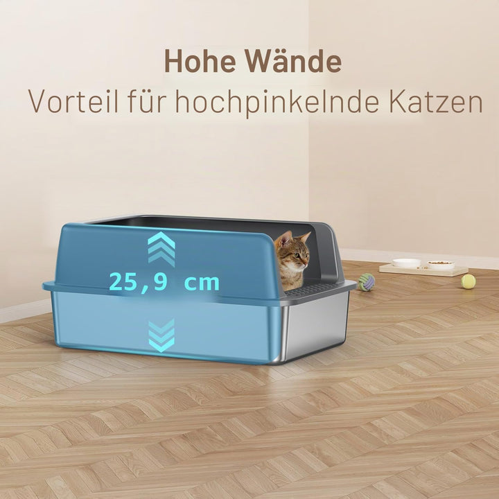 Zarler Edelstahl Katzenklo mit Deckel, 61 L x 40,5 W x 30,5 H cm XL Katzenklo Edelstahl, Katzentoile