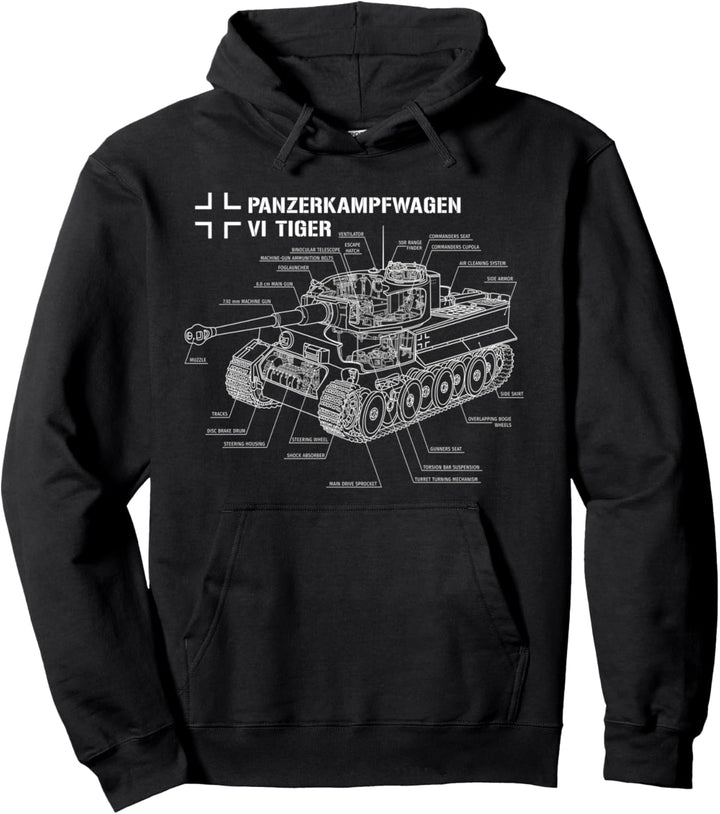 Weltkrieg 2 Deutscher Panzer Tiger I Blaupause Pullover Hoodie