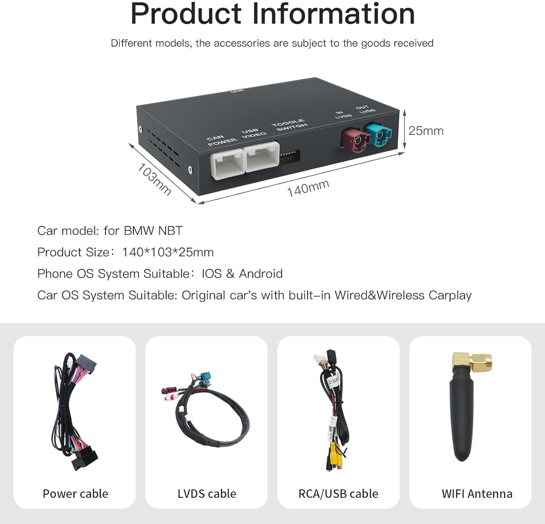 Kabellos CarPlay/Android Auto Modifikation Modul für BMW NBT-System 1/2/3/4/5/6/7 Serie X1/X3 /X4/X5