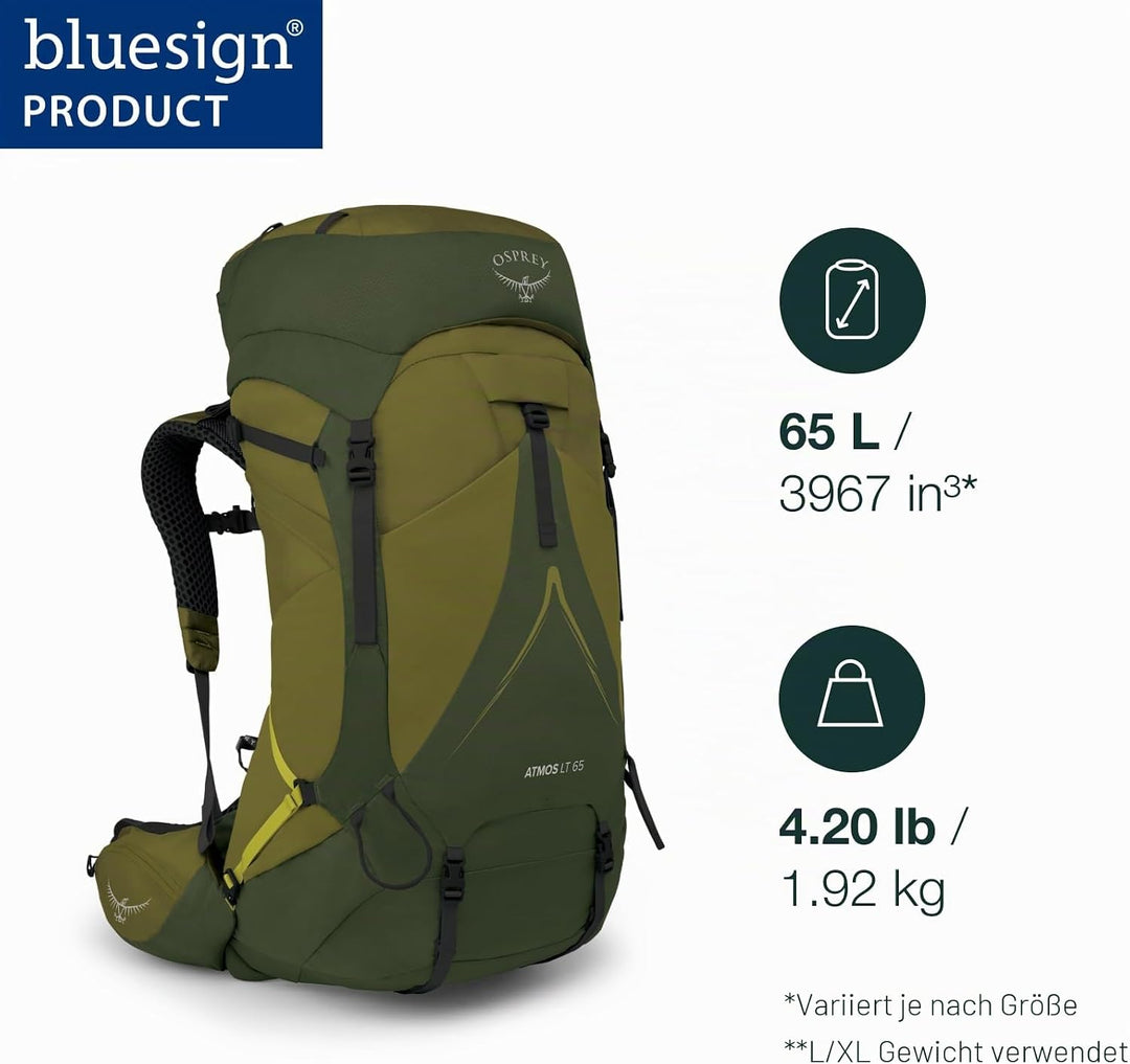 Osprey Europe Herren Atmos Ag Lt 65 Backpack Night Shift/Scoria Blue L-XL, Night Shift/Scoria Blue L