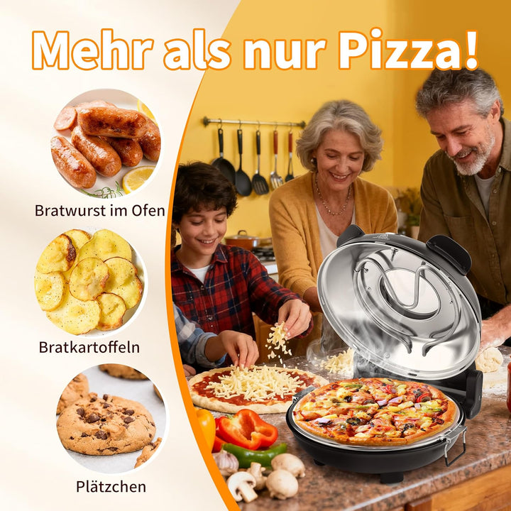 Pizzaofen Elektrisch, 1200W Pizzaofen in 4-Min-Pizza, 31cm Feuerfeste Pizzastein, 420℃ Pizzabackofen