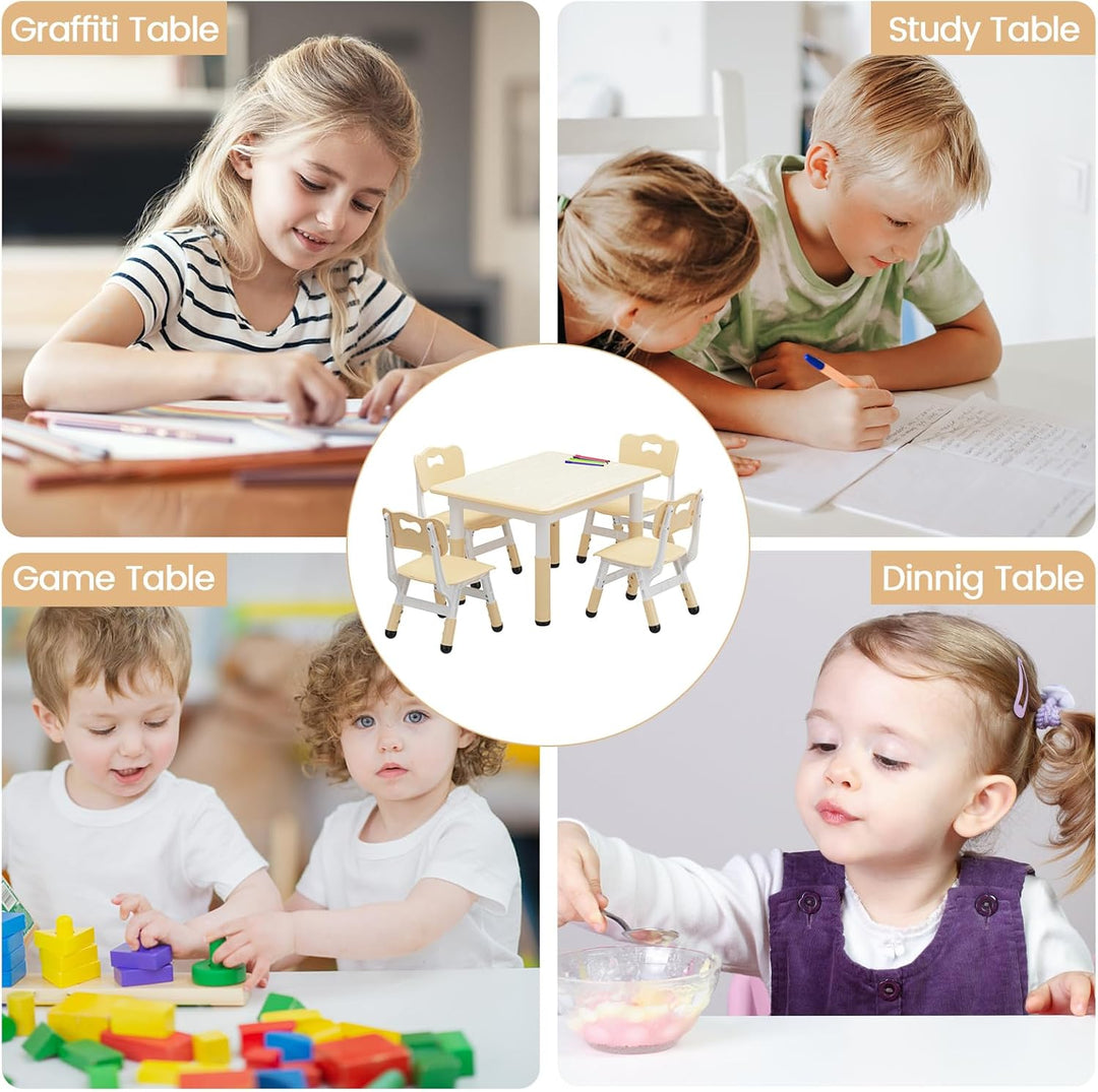 Kindertisch Packung Mit 4 Stühlen, Kindertischgruppe Höhenverstellbar, Kinder Tisch Stuhl Set Für Ki