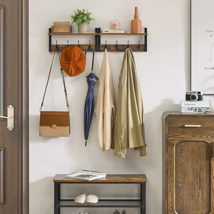 YMYNY Wandgarderoben mit Ablage, 2er Set Wandregal in einem Paket, Garderobenhaken mit 8 Doppelhaken