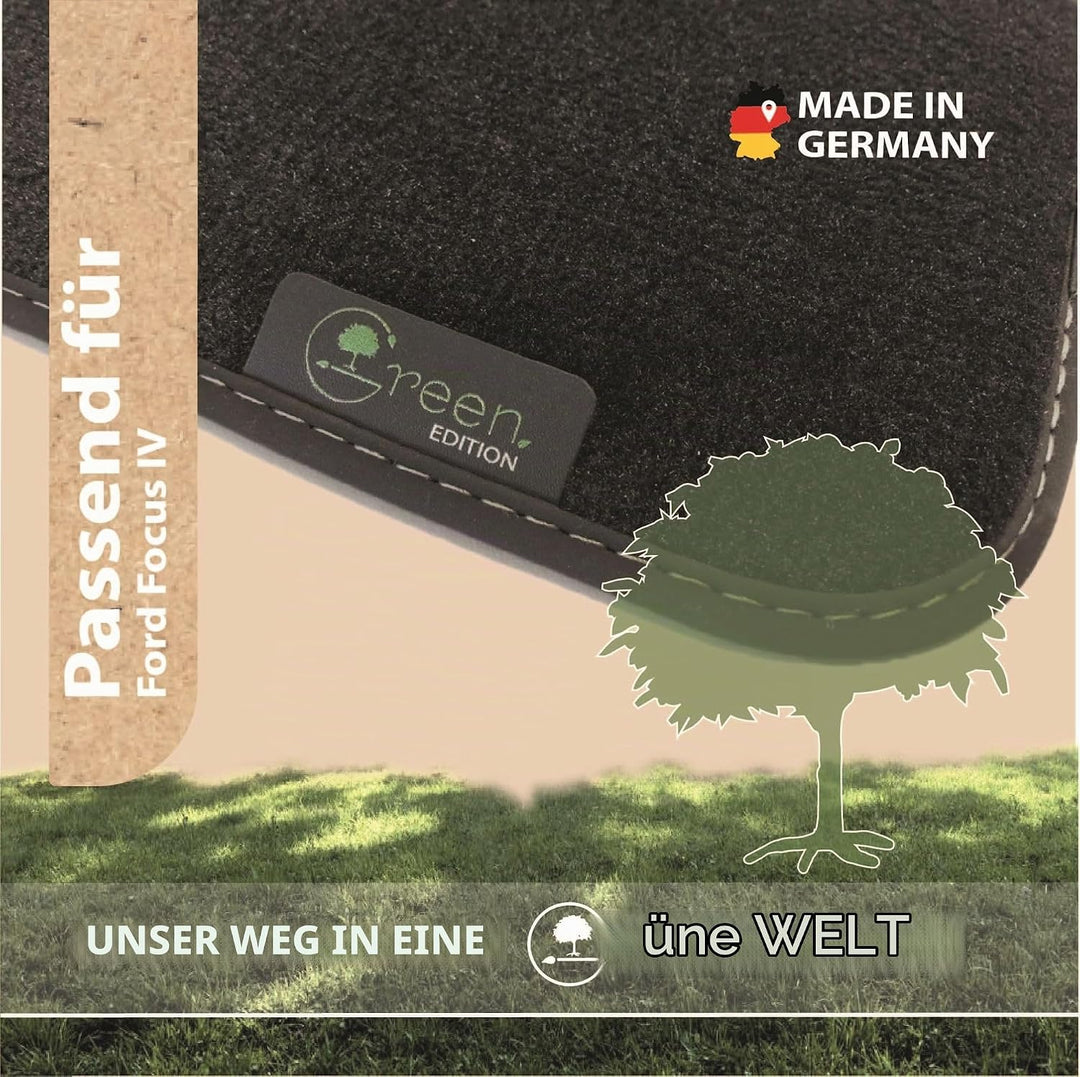 MAT10 Green Edition – Auto-Fussmatten passend für Ford Focus 4 (ab BJ 09/2018) | nachhaltiges Velour