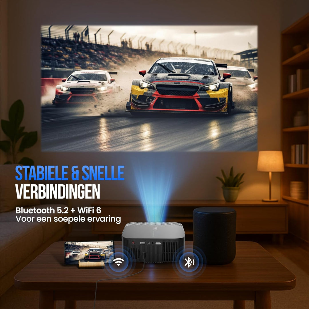 Strex Beamer - Smart 1080P Full HD Projektor - 4K Unterstützung - WiFi & Bluetooth - Eingebaute Laut