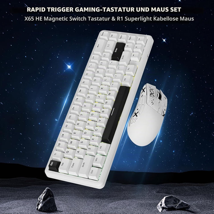 ATTACK SHARK Gaming-Tastatur &amp; -Maus-Set, X65 HE Kabelgebundene Magnettastatur und R1 Kabellose 59g
