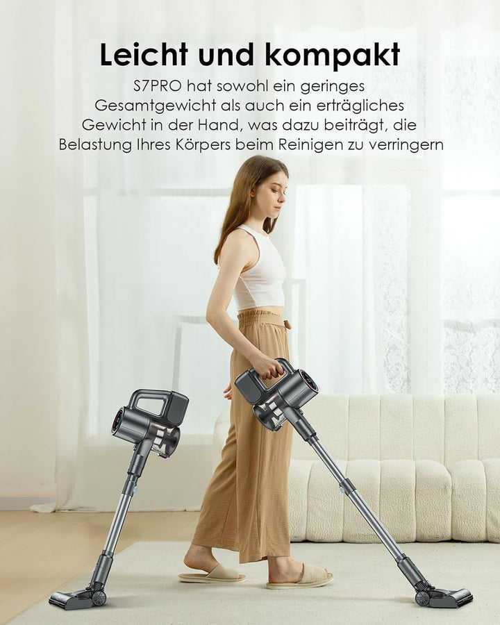 VersLife Akku Staubsauger Kabellos, 500W/45KPA Stabstaubsauger mit LED-Display und grüne Frontleucht