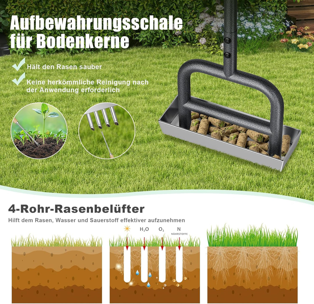 Rasenlüfter Manuell – Aerifizierer für Rasen Hohlspoon mit Edelstahl Ablageschale, Gartengeräten, La