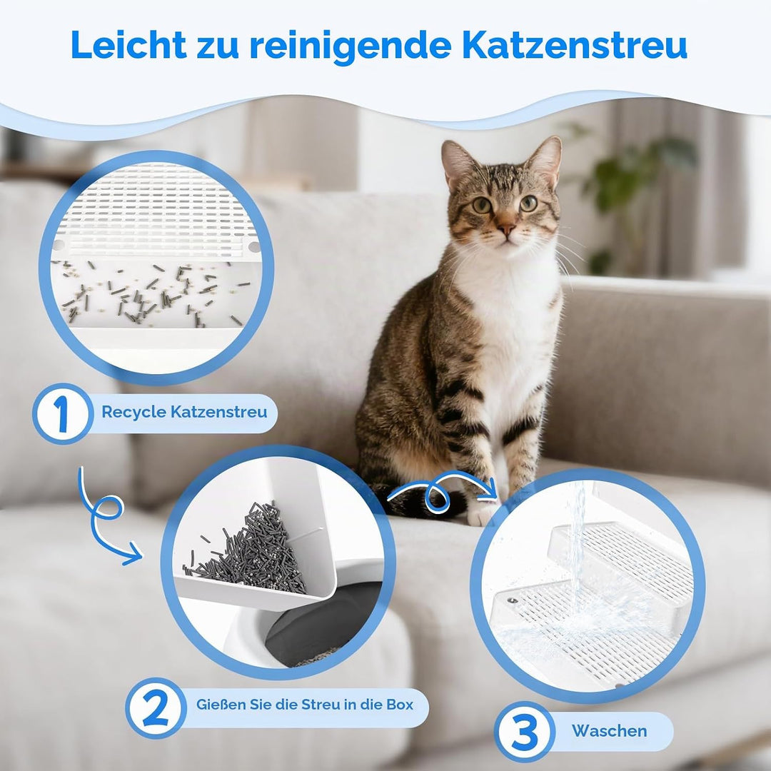 Verstellbare 3-stufige Katzentoilettenrampe, Katzen Treppen &amp; Stufen mit Filterfunktion, leicht zu r