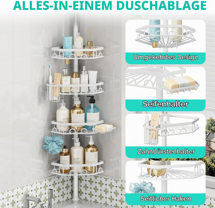 HapiRm Teleskopstange Duscheckregal Teleskop - Teleskopregal, 70-276cm | 4 Tier rostfrei Teleskop Ba