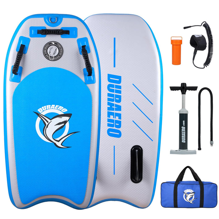 DURAERO Aufblasbares Bodyboard 105 x 53 x 10 cm, Boogie Board für Kinder und Erwachsene, mit 3 siche
