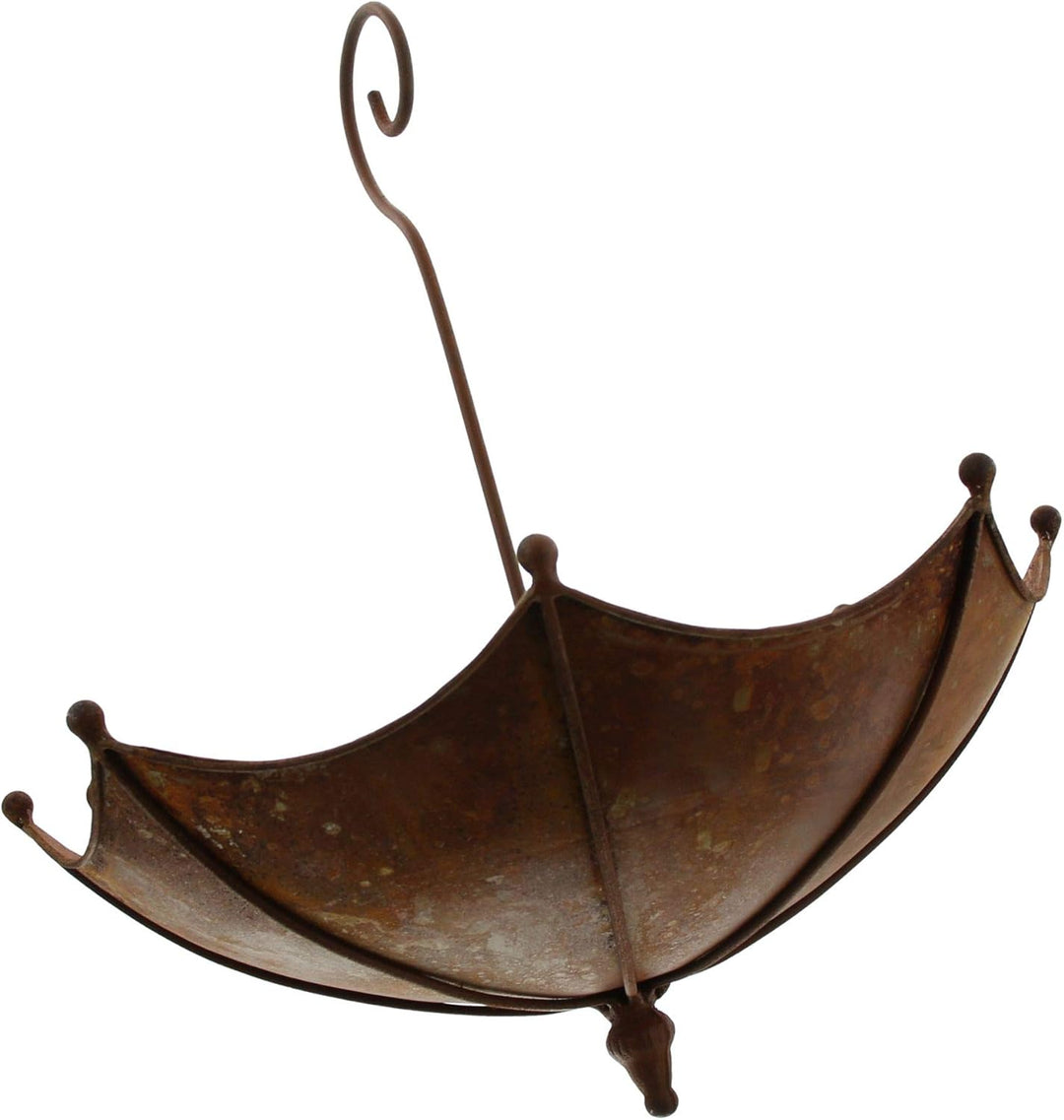 FRANK FLECHTWAREN Vogeltränke Schirm Ø40 x 42 cm Vogelbad Gartendeko Metall Rostoptik handgefertigt
