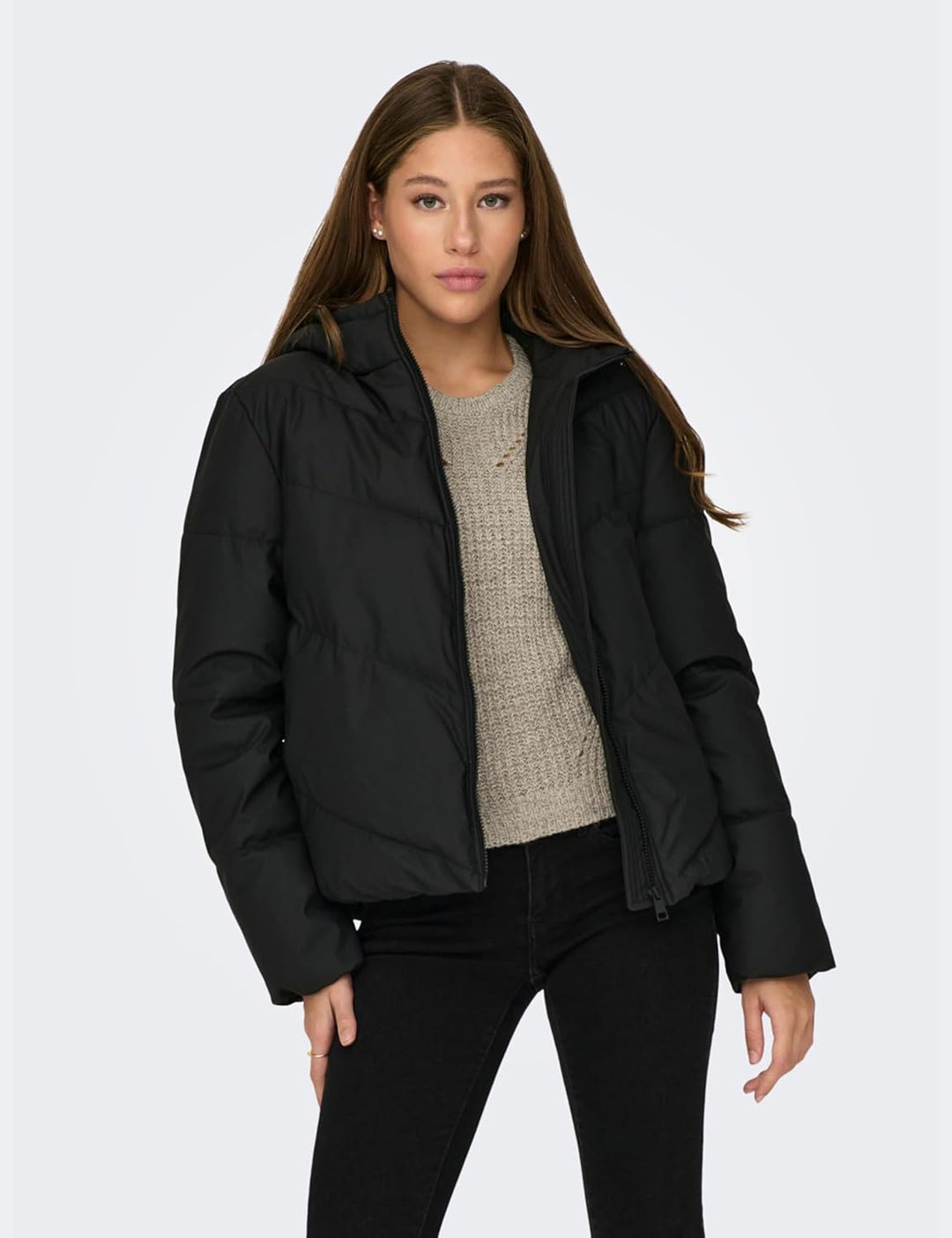 Jacqueline de Yong female Jacke Kapuze Tief angesetzte Schulter Jacke L Schwarz, L Schwarz