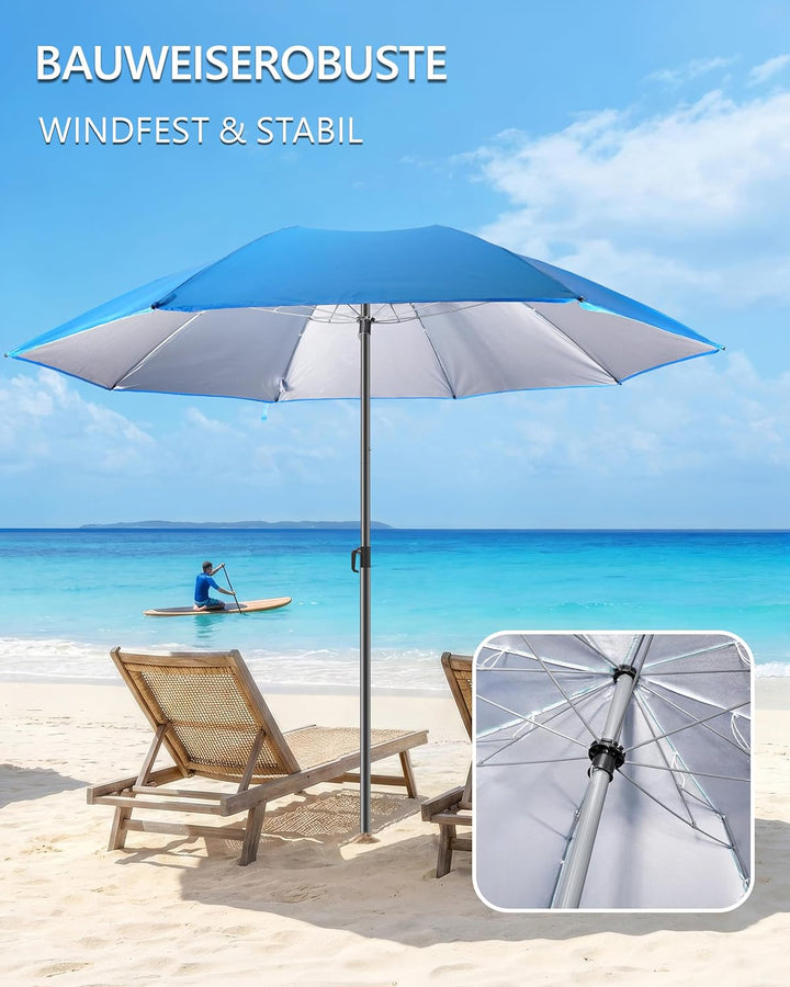 4smile Sonnenschirm Strand Ø 180 cm, Blau, Sonnenschirm Balkon | Strandschirm windfest stabil, Balko