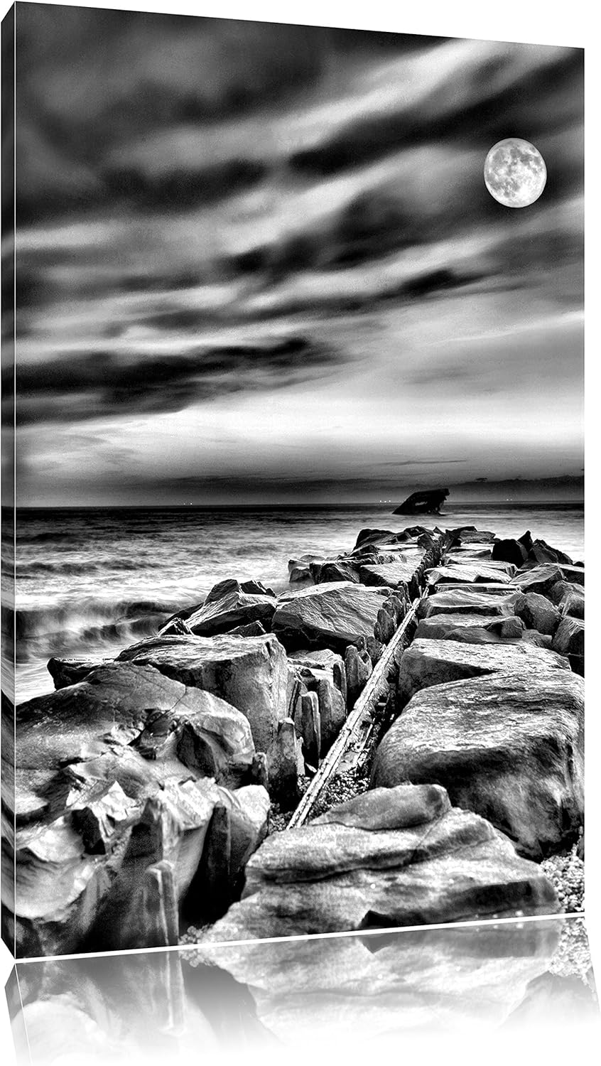 Pixxprint Steinlinie im Meer als Leinwandbild/Grösse: 100x70 cm/Wandbild/Kunstdruck/fertig bespannt,