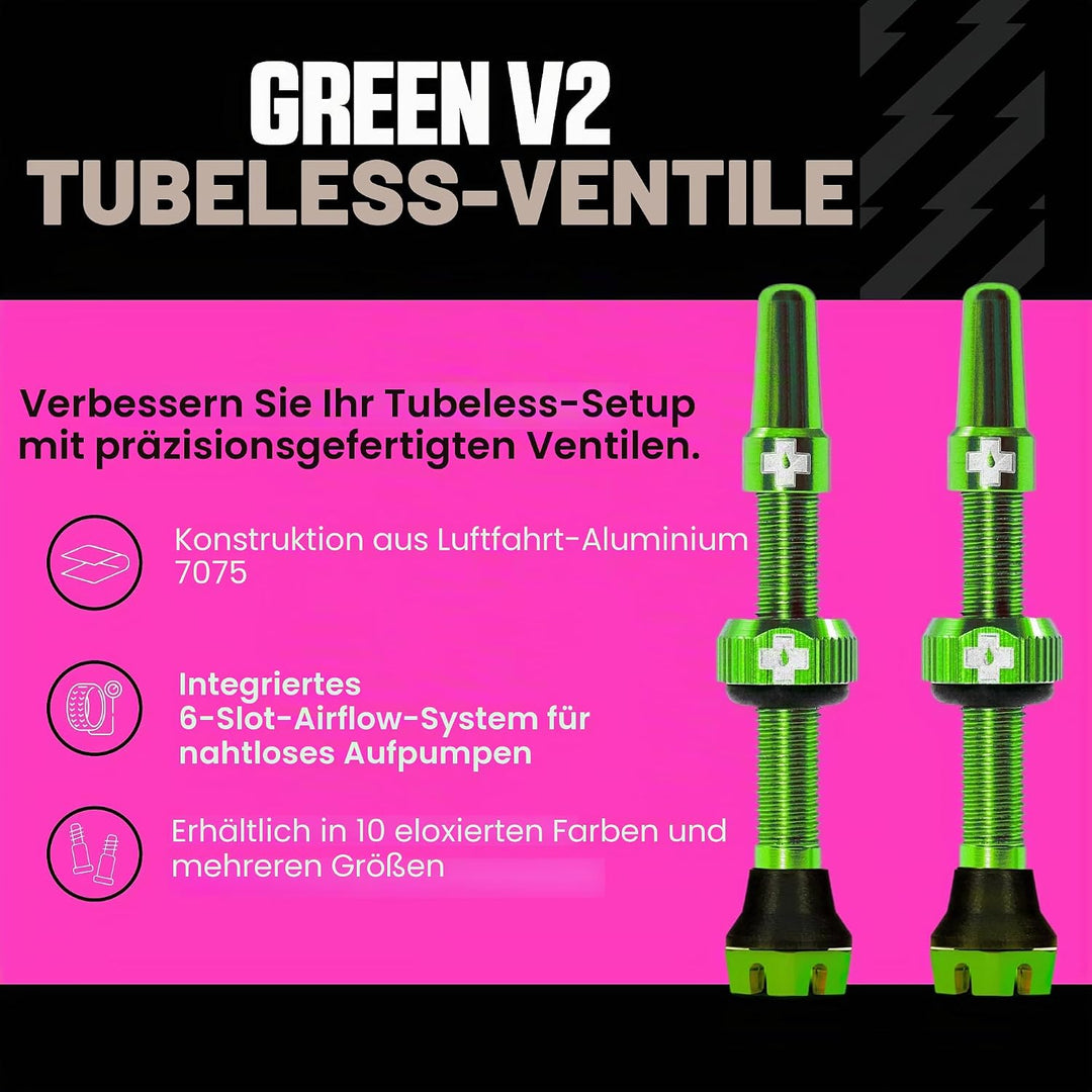 Muc-Off Unisex V2 Presta Tubeless Ventile, Grün, 44mm Grün 44mm, Grün 44mm