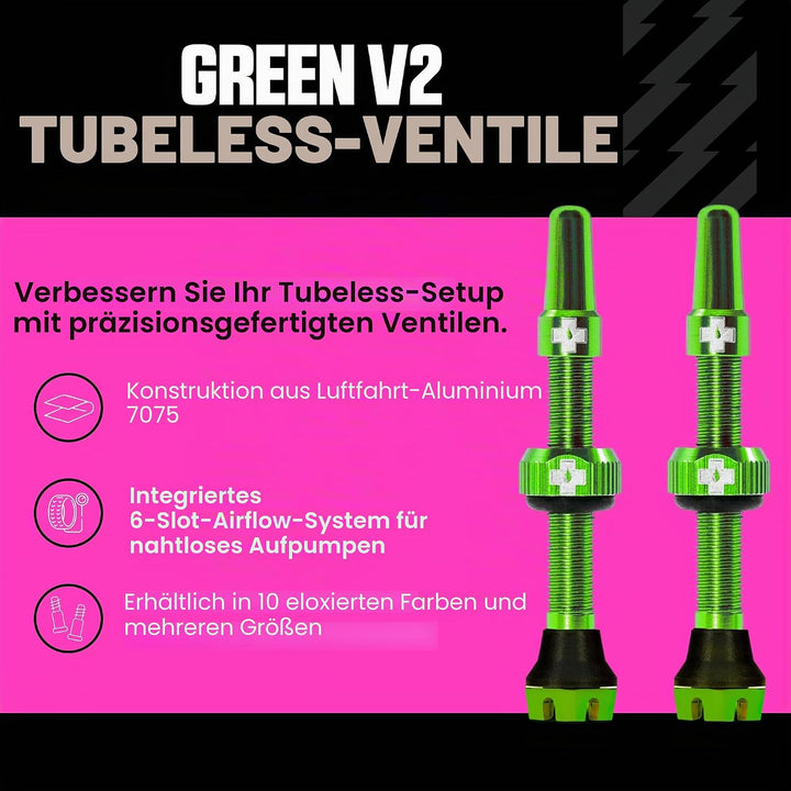 Muc-Off Unisex V2 Presta Tubeless Ventile, Grün, 44mm Grün 44mm, Grün 44mm
