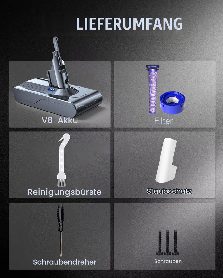 6000mAh Ersatzakku für Dyson V8 Akku Kompatibel mit Dyson V8 Absolute, Animal, Animal Exclusive, Flu