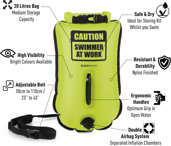 Set Freiwasser Schwimmboje 20 Liter und Badekappe. Sicherheitsschwimmboje für das Schwimmen im offen