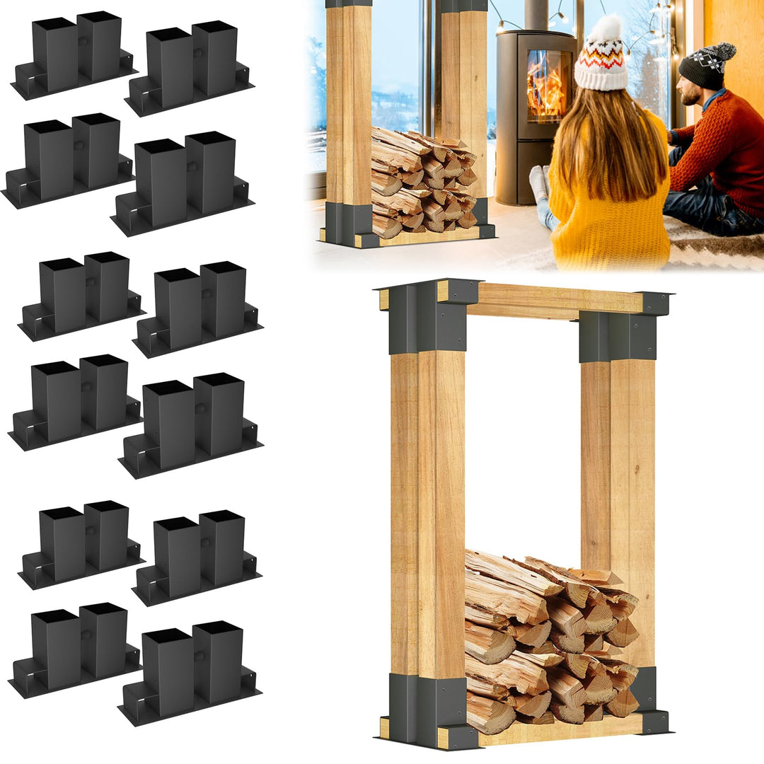 AufuN Holzstapelhilfe 4er Set, stabile Holzstapelhalter für Kaminholz Brennholz Stapelhilfe verzinkt