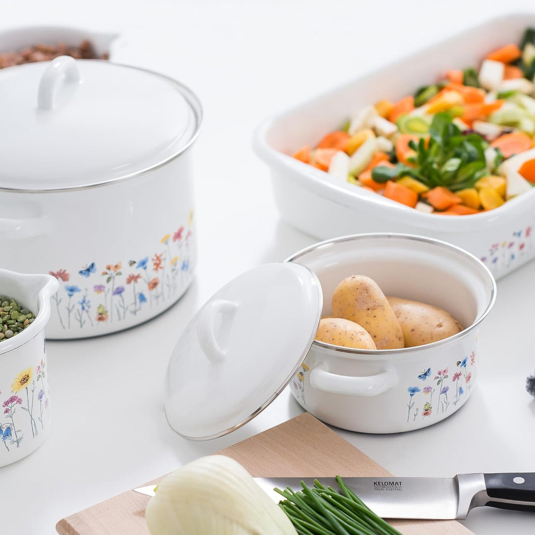 Riess, 0558-070, Emaill-Set, Topfset 5-TLG, bestehend aus Fleischtöpfe 16, 20 und 22 cm, Kasserolle