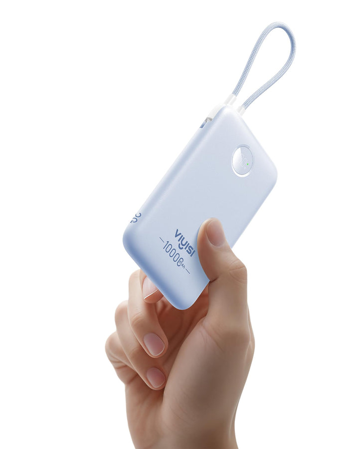 VIYISI Powerbank 10000mAh, Ultrakompaktes Akkupack mit integriertem USB-C Kabel & LED-Anzeige, Exter