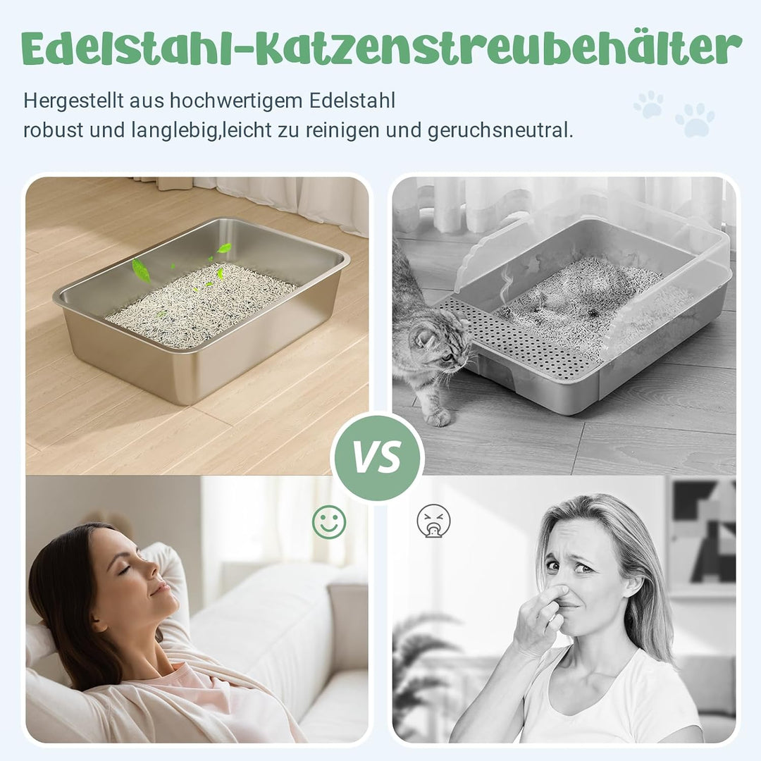 WENBOKMIN Katzenklo Edelstahl, Grosse Katzentoilette,50x35x15cm | Edelstahl Katzenklo– robust und la