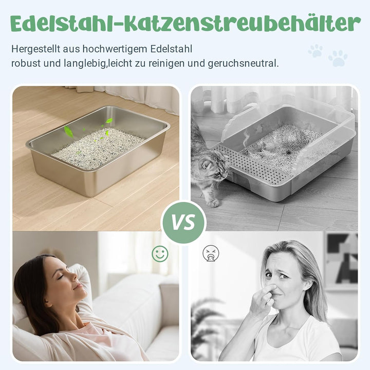 WENBOKMIN Katzenklo Edelstahl, Grosse Katzentoilette,50x35x15cm | Edelstahl Katzenklo– robust und la