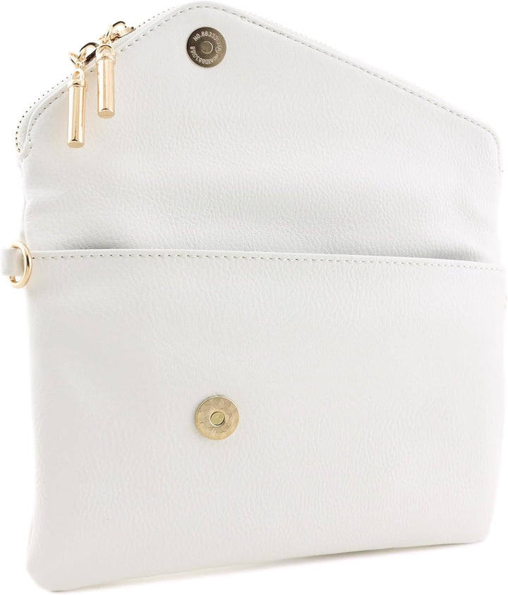 FashionPuzzle Umschlag Wristlet Clutch Umhängetasche mit Kettenriemen Weiss, Weiss