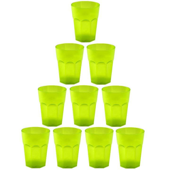 ENGELLAND - 10 x Plastikbecher, Trinkbecher, Grün, Cocktailbecher, 250 ml, mit Eichstrich, stapelbar