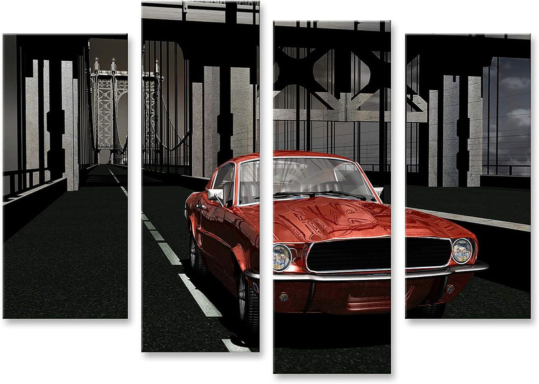 islandburner Bild auf Leinwand Horizontaler Blick Roter 1967Er Mustang Manhattan Bridge Bilder Wandb