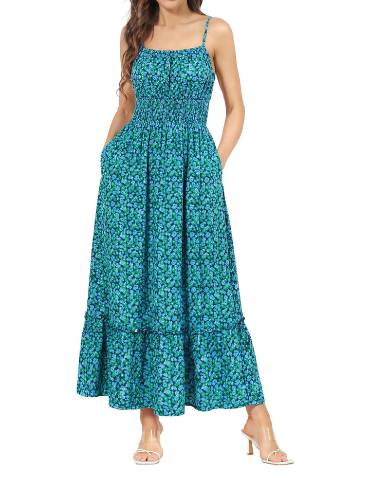 GRACE KARIN Damen Ärmellos Blumenkleid Maxikleid Casual Cami-Kleid Böhmisch Kleid Spaghettiträger Sm