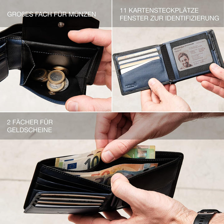 Lavalen® Geldbörse Herren Leder RFID - Portmonee Herren Gross - Portemonnaie Herren Leder Handgemach