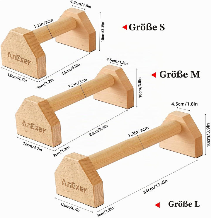 Liegestützgriffe Holz Parallettes Handstand Griffe für Calisthenics, Rutschfeste Push up Bars Joint-