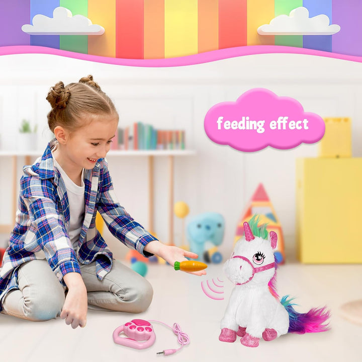 YH YUHUNG Laufendes Einhorn Spielzeug mit Leine, Interaktives Plüschtier Pony mit Licht & Sound, Ele