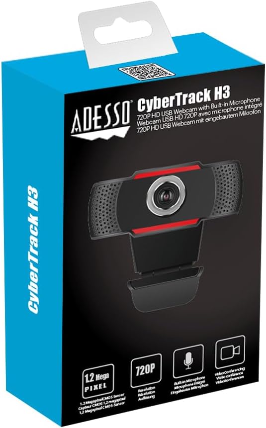 Adesso CyberTrack H3 720p HD Webcam mit eingebautem Mikrofon 2" x 2.2" x 2.2", 2" x 2.2" x 2.2"