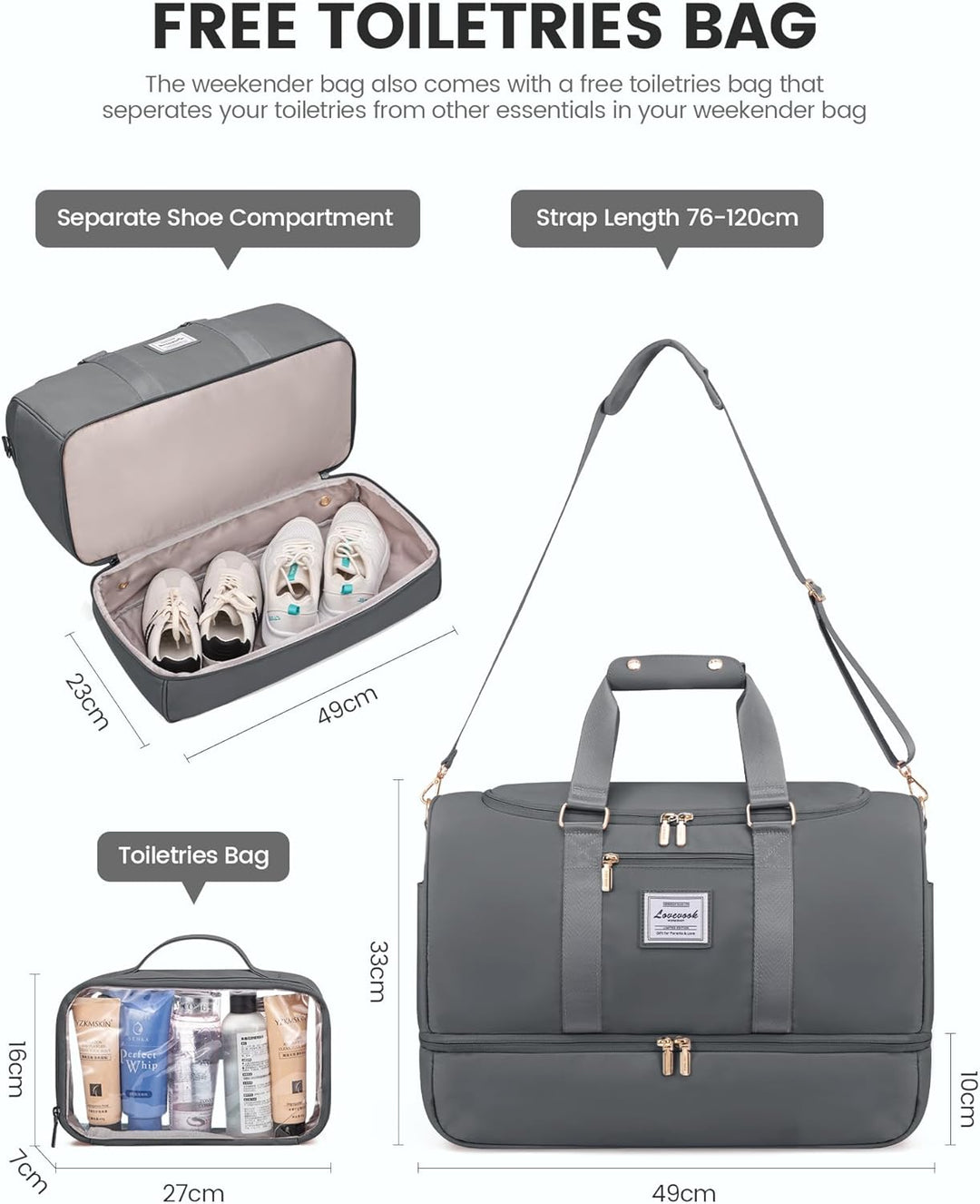 LOVEVOOK Sporttasche Reisetasche Damen, Weekender Travel Bag mit Kulturtasche, Schuhfach & Nassfach,