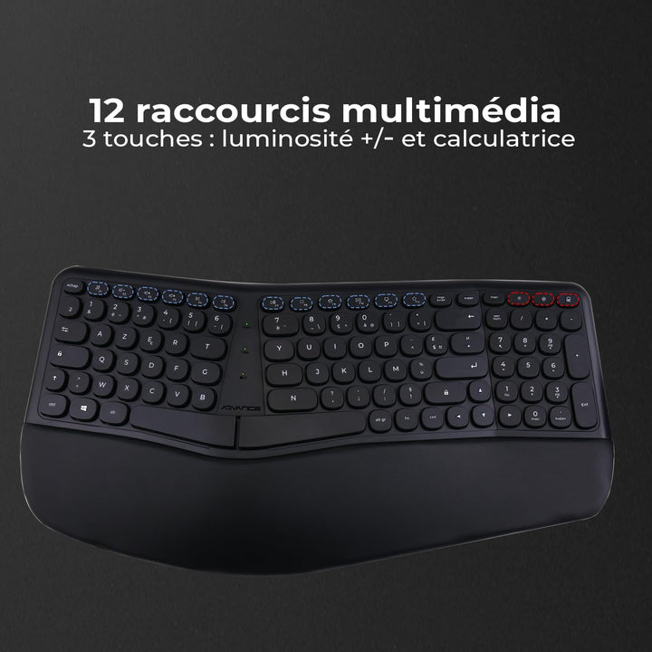 AD ADVANCE - Smartergo Set aus kabelloser Tastatur, ergonomisch, für PC, vertikale Maus, 57 °, verst