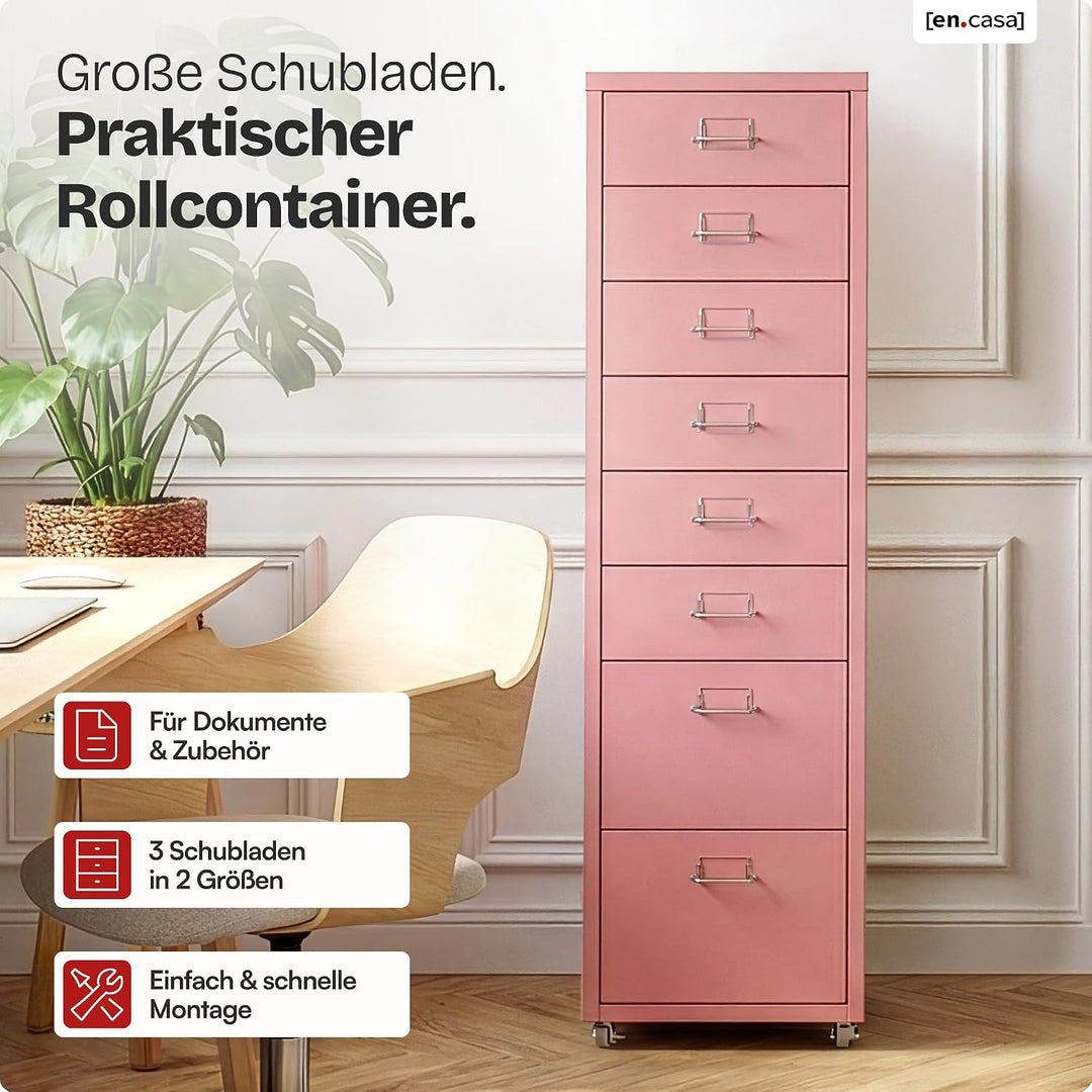 [en.casa] Rollcontainer Kökar Schubladenschrank Metall Aktenschrank mit 8 Schubladen Bürowagen mit R