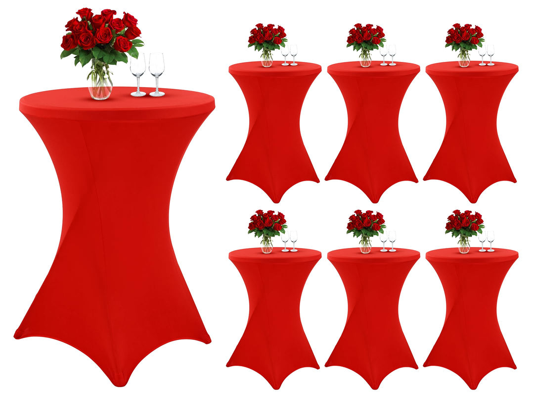 Showgeous 6er-Set Stretch Stehtisch Husse für Bistrotisch Ø 80-85 cm,Rot Stehtischhussen Verstärkung